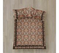 Appletree Heritage - Juego de Funda de edredón 100% satén de algodón, tamaño King 230 x 220 cm, Chocolate, Estampado Floral, 200 Hilos, 2 Fundas de Almohada