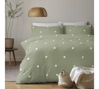 Appletree - Juego de Cama tamaño Super King (230 x 220 cm), 100% algodón Suave, 2 Fundas de Almohada, Funda de edredón Verde Salvia con Lunares Blancos, Ropa de Cama Verde