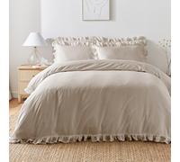 Appletree Juego de Funda de edredón con Volantes Naturales, Doble (200 x 200 cm), 100% algodón, 200 Hilos, 2 Fundas de Almohada, Ropa de Cama Suave con Volantes, Juego de edredón Neutro con Volantes