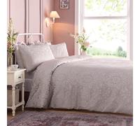 Appletree - Juego de funda de edredón jacquard rosa y plateado, tamaño doble (200 x 200 cm), ropa de cama tradicional de jacquard damasco plateado rubor, funda de edredón beige y rosa, ropa de cama de