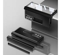 Applicable for Samsung Z Fold 6/5/4/3 Magnetic Hinge Leather Phone Case,3 in 1 Design Lens Protection Case,360 Full Protection Hinge Cover with S Pen Holder