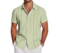 Appreciarel - Camisa frontal Hailoyearn Cuba Guayabera para hombre, exquisita camisa hueca bordada con botones frontales, verde claro, L