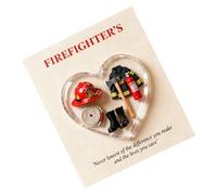 Appreciation Firefighter Pocket Charm - Portable Small Emotional Acrylic Decor | Firefighter Desk Decor With Heart And Card Design, Gift For Kids Adults Family Friends Birthday Halloween