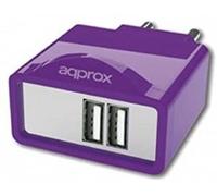 CARGADOR DE PARED APPROX 2USB 2.1A PURPURA