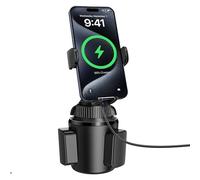 APPS2Car Cargador de coche inalámbrico Qi de 15W, soporte sólido para vasos, brazo largo ajustable y rotación de 360°, se adapta a portavasos redondos de 7,6 cm-10,2 cm, funciona con fundas ≤ 4 mm
