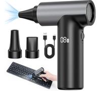 APPS2Car soplador de aire potente, 130000 RPM soplador, ajustable en 10 velocidades con pantalla LED, recargable tipo C, para PC, teclado, hogar, exteriores, portátil y coche - Negro