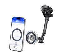 APPS2Car Soporte magnético para teléfono de coche MagSafe, brazo largo, ventosa para parabrisas y salpicadero, imán súper fuerte, ajustable con una sola mano, iPhone 17/16/15/14/13/12 + anillo de