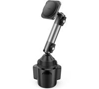 APPS2Car Soporte magnético resistente para teléfono | Brazo de aluminio | Imanes N55 de doble anillo | Se adapta a portavasos de 3 a 4 pulgadas, rótula de 20 mm | Compatible con MagSafe iPhone