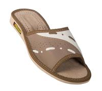 APREGGIO - Zapatillas de Estar por Casa para Mujer en Piel Lisa - Pantuflas Puntera Abierta - Sin Cordones - Hechas a Mano - Suela de cuña Ligera - Marrón - Talla 41 EU