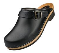 APREGGIO Zuecos de madera para hombre - Zapatos de madera con cuero - Prácticos zuecos de jardín - Zuecos ergonómicos de cuero para hombre, Negro , 41 EU
