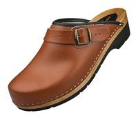 APREGGIO Zuecos de madera para hombre, zapatos de madera de piel, prácticos zuecos de jardín, ergonómicos para hombre, marrón claro, 42 EU