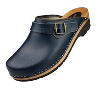 APREGGIO Zuecos de madera para hombre, zapatos de madera de piel, prácticos zuecos de jardín, ergonómicos para hombre, azul, 45 EU