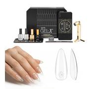 Aprés Gel-X Kit de inicio de extensión de uñas profesional, 14 tamaños 00-9 con tamaños medios, puntas de gel suave Gel-X, libre de HEMA/TPO (estilo Stilleto medio)