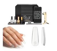Aprés Gel-X - Kit de inicio profesional de extensión de uñas, 14 tallas 00-9 con medias tallas, puntas Gel-X de gel suave, sin HEMA/TPO (ataúd natural largo)