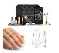 Aprés Gel-X - Kit profesional de extensión de uñas, 14 tamaños 00-9 con medias tallas, puntas de gel suave, sin HEMA/TPO (ataúd natural mediano)