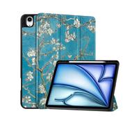 (Apricot Blossom, Multicolor) For iPad Air 13 (2024) Case Pattern Printing Tri-fold Stand Leather Cover with Pen Slot - Don't