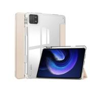 (Apricot) For Xiaomi Pad 6/ Pad 6 Pro Stand Tablet Case PU Leather + TPU + Acrylic Clear Smart Cover with Pen Slot