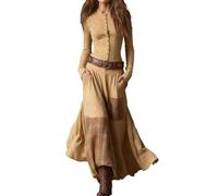 Apricot,XXL,Vestido Maxi Occidental Vintage para Mujer, Vestido Informal de otoño con Manga Larga y Cuello levantado, Vestido Largo Ajustado de Gamuza con retales a Cuadros