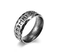 Aprila Anillo vikingo para hombre, de acero inoxidable, plateado, negro, retro, plateado, plateado, retro, con runas nórdicas, de compromiso, boda, para hombre, talla 8-12, 9, Metal, Sin piedra
