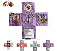 APRILADY Devocional de bolsillo hecho a mano, edición de fe, kit de oración de viaje católico de 10 pulgadas con cruz, bolsa de tela plegable en forma de cruz, regalo cristiano de altar de fe para