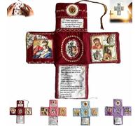 APRILADY Devocional de bolsillo hecho a mano, edición de fe, kit de oración de viaje católico de 10 pulgadas con cruz, bolsa de tela plegable en forma de cruz, regalo cristiano de altar de fe para