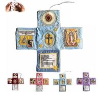 APRILADY Devocional de bolsillo hecho a mano - Edición Fe, kit de oración de viaje católico de 25,4 cm con cruz, bolsa de tela plegable en forma de cruz, altar de fe portátil, regalo cristiano para