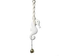 Aprilsunnyzone Carillón de viento de madera costera con forma de caballito de mar y sonido suave para balcón, jardín o mejora de entrada (blanco)