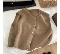 Aprilsunnyzone Chaleco de punto sin mangas para mujer con cuello en V y botones frontales, adecuado para citas diarias, compras y fiestas (para tamaño camello)