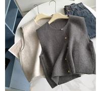 Aprilsunnyzone Chaleco de punto sin mangas para mujer con cuello en V y botones frontales, adecuado para citas diarias, compras y fiestas (para tamaño gris oscuro)