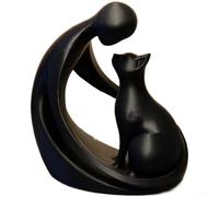 Aprilsunnyzone Estatua de arte moderno impresa en 3D con diseño humano y gato diseñada para decoración minimalista del hogar y presentación de coleccionista de arte (blanco)