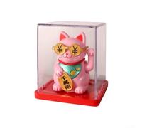 Aprilsunnyzone Figura de gato de la suerte agitando con energía solar silenciosa para escritorio de oficina, mesa de casa o tablero de coche sin necesidad de alimentación externa (rosa)