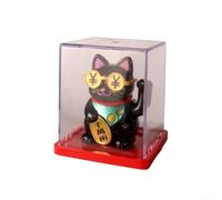 Aprilsunnyzone Figura de gato de la suerte agitando con energía solar silenciosa para escritorio de oficina, mesa de casa o salpicadero de coche sin necesidad de alimentación externa (negro)