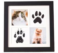 Aprilsunnyzone Marco de memoria de huellas de mascotas con almohadilla de grabado en relieve y cuatro papeles de impresión para crear recuerdos duraderos de huellas de manos de bebé (negro)