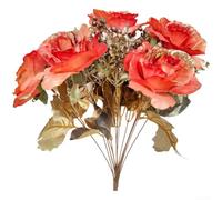 Aprilsunnyzone Ramo de rosas artificiales con 13 rosas de imitación en estilo vintage europeo, para decoración de bodas y mejorar el ambiente del hogar (puesta de sol roja)