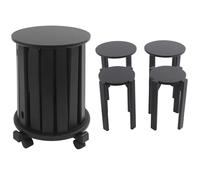 Apriltop Negro Redondo Taburete Apilable Cocina, Sillas de Comedor Pack 4 Modernas, Capacidad de Carga 100Kg, Ahorro de Espacio Taburete 4 en 1 con Ruedas, De Madera, Almohadillas Antideslizantes