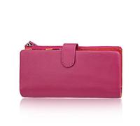 AprinCtempsD Cartera Piel Genuino Tarjetero de Crédito Monedero Grande Carteras de Mano Cremallera para Mujer (Rosa)