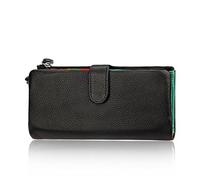 AprinCtempsD Cartera Piel Genuino Tarjetero de Crédito Monedero Grande Carteras de Mano Cremallera para Mujer (Negro)