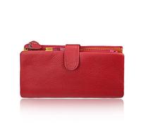 AprinCtempsD Cartera Piel Genuino Tarjetero de Crédito Monedero Grande Carteras de Mano Cremallera para Mujer (Rojo)