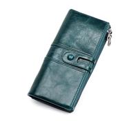 AprinCtempsD RFID Cartera Piel Genuino Tarjetero de Crédito Larga Cuero Monedero Grande Carteras de Mano Cremallera para Mujer (Azul 2)