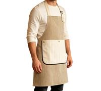 Apron with Pockets | Cotton Linen Cooking Apron, Adjustable Striped Chef