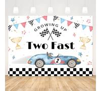 APROPHIC Dos fondos de cumpleaños rápidos, tema de carreras, segundo cumpleaños, fondo de fotografía de dos decoraciones de cumpleaños rápidas para niños, decoración de tarta para niños, pancarta de