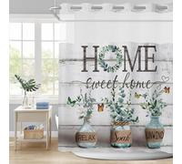 APROPHIC Fauernhof Cortina de ducha con forro a presión, hojas de eucalipto verdes, cortinas de ducha, parte superior de malla transparente, dobladillo con peso, tela impermeable, juego de cortina de