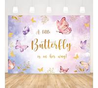 APROPHIC Fondo de fiesta de bebé de mariposa A Little Buttfly is On The Way, fondo fotográfico lila rosa mariposas decoración de baby shower, adecuado para cumpleaños, fiestas, fotografía, fotografía