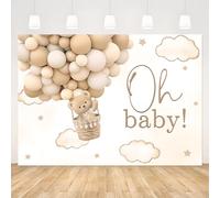 APROPHIC Oh Baby Bear Fondo Fiesta de Cumpleaños Decoración Bebé Ducha Banner Estrella Dorada Globos Nubes Blancas Oso Fotografía Fondo Soporte de Fotos Apoyos 7x5 Pie