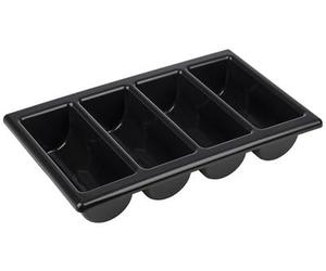 APS 11954 Recipiente para cubiertos GN 1/1, 53 x 32,5 cm, altura 10 cm, polipropileno, negro, 4 bandejas, Made in Germany