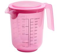 APS 30073 - Vaso mezclador con tapa - vaso medidor con escalas medidoras para líquidos (l/ml), azúcar (g) y harina (g) / volumen 1 litro/Ø 12,5 cm/altura 16 cm/apto para lavavajillas, rosa