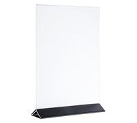 APS 71527 Soporte para tarjetas, soporte para menús, expositor de mesa, expositor publicitario, 10,5 x 7 cm, altura 17 cm, acrílico con base de acero inoxidable, apto para DIN A6