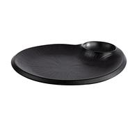 APS 85074 Nero - Plato de melamina con bandeja para salsas integrada (24,0 x 20,0 x 2,5 cm)