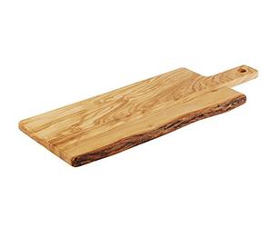 APS 874 Plato de servir "OLIVE", 44 x 20 cm, altura 2 cm, asa 12 cm Madera de olivo, variaciones naturales en forma, veteado y tamaño