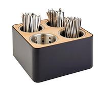 APS 93321Cubiertos Depósito, 27x 27cm, h: 15cm San, Negro, Madera 4Agujeros Diámetro 10Cm, incluye 4estuche de acero inoxidable, designed by Culture Forma